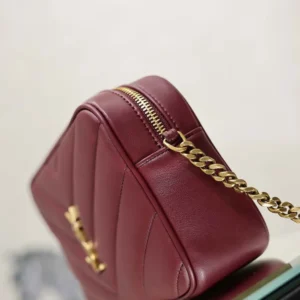 Saint Laurent YSL Women Loulou Camera Bag In Matelassé Lambskin-Rouge Cabernet
