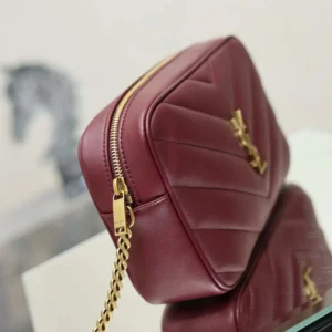 Saint Laurent YSL Women Loulou Camera Bag In Matelassé Lambskin-Rouge Cabernet