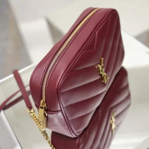 Saint Laurent YSL Women Loulou Camera Bag In Matelassé Lambskin-Rouge Cabernet