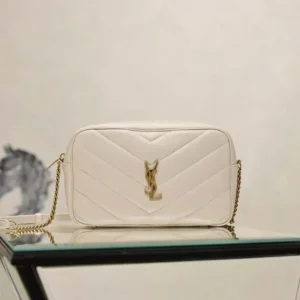 Saint Laurent YSL Women Loulou Camera Bag In Matelassé Lambskin-White