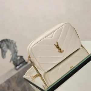 Saint Laurent YSL Women Loulou Camera Bag In Matelassé Lambskin-White