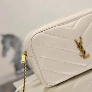 Saint Laurent YSL Women Loulou Camera Bag In Matelassé Lambskin-White