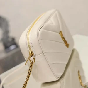 Saint Laurent YSL Women Loulou Camera Bag In Matelassé Lambskin-White