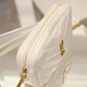 Saint Laurent YSL Women Loulou Camera Bag In Matelassé Lambskin-White
