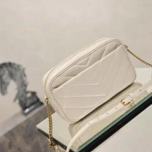 Saint Laurent YSL Women Loulou Camera Bag In Matelassé Lambskin-White