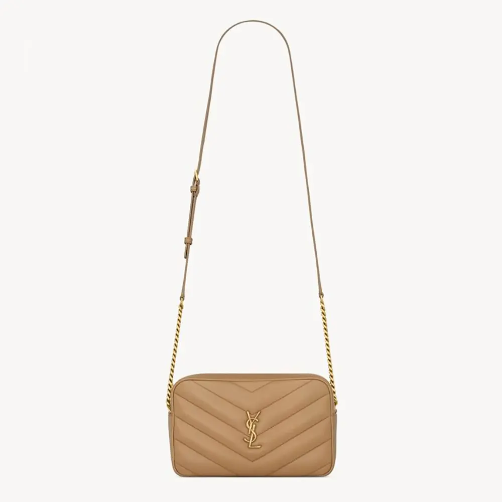 Saint Laurent YSL Women Loulou Camera Bag in Matelasse Lambskin-Natural Tan