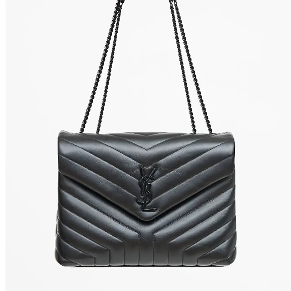 Saint Laurent YSL Women Loulou Medium in Matelassé “Y” Leather-Black