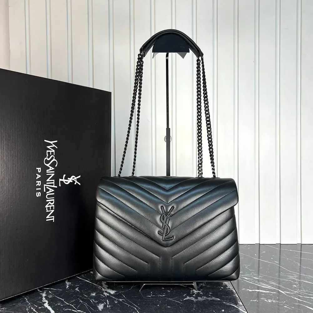 Saint Laurent YSL Women Loulou Medium in Matelassé “Y” Leather-Black