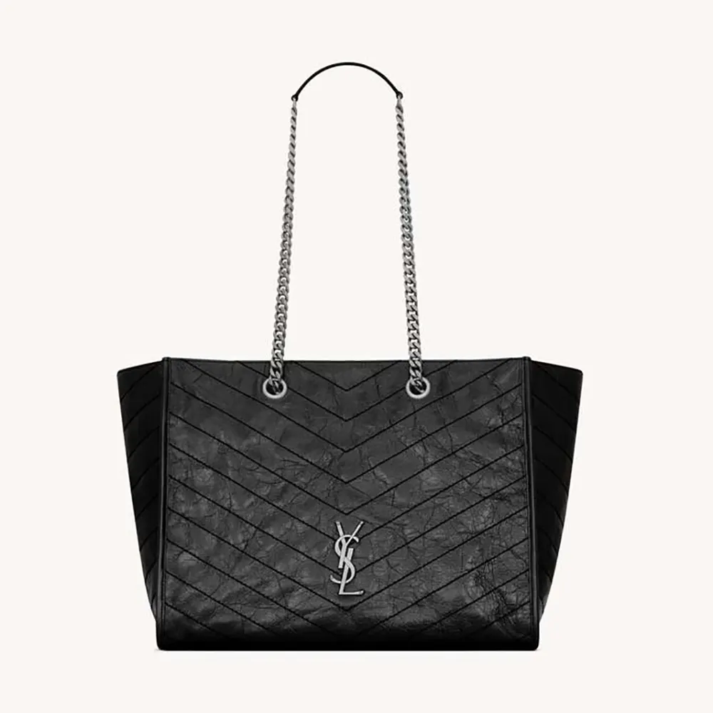 Saint Laurent YSL Women Niki Shopping In Vintage Leather Black