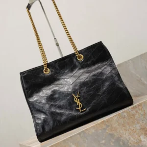 Saint Laurent YSL Women Niki Shopping In Vintage Leather Black