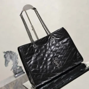Saint Laurent YSL Women Niki Small Shopping In Vintage Leather Black