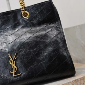 Saint Laurent YSL Women Niki Shopping In Vintage Leather Black