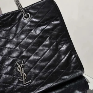 Saint Laurent YSL Women Niki Small Shopping In Vintage Leather Black