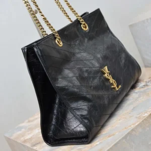 Saint Laurent YSL Women Niki Shopping In Vintage Leather Black