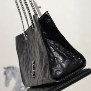 Saint Laurent YSL Women Niki Small Shopping In Vintage Leather Black