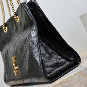 Saint Laurent YSL Women Niki Shopping In Vintage Leather Black