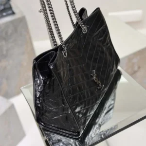 Saint Laurent YSL Women Niki Small Shopping In Vintage Leather Black