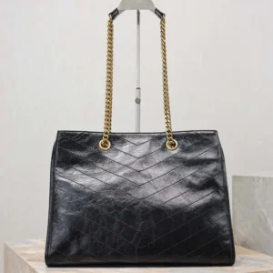 Saint Laurent YSL Women Niki Shopping In Vintage Leather Black