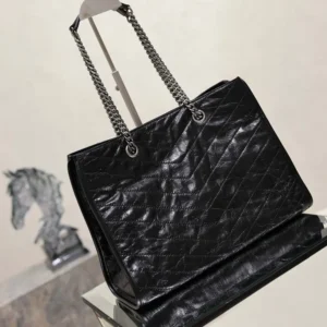 Saint Laurent YSL Women Niki Small Shopping In Vintage Leather Black