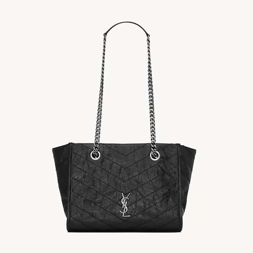 Saint Laurent YSL Women Niki Small Shopping In Vintage Leather Black