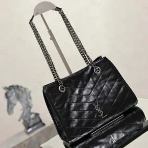 Saint Laurent YSL Women Niki Small Shopping In Vintage Leather Black