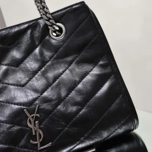 Saint Laurent YSL Women Niki Small Shopping In Vintage Leather Black