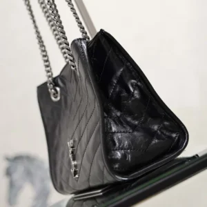 Saint Laurent YSL Women Niki Small Shopping In Vintage Leather Black