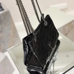 Saint Laurent YSL Women Niki Small Shopping In Vintage Leather Black