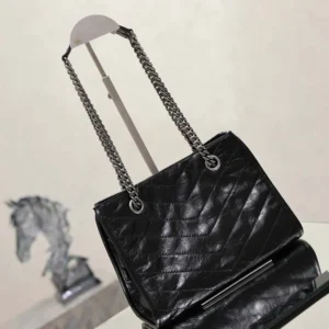 Saint Laurent YSL Women Niki Small Shopping In Vintage Leather Black