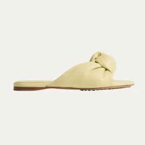 Bottega Veneta Women Lagoon Nappa Leather Knotted Flat Slide Sandals Yellow
