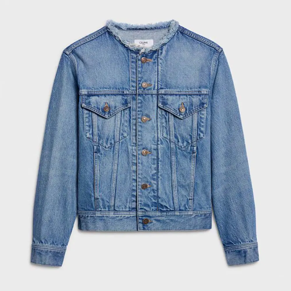 Celine Women Collarless Denim Jacket RV1T1930F 1 Celine Men Collarless Denim Jacket RV1T1930F