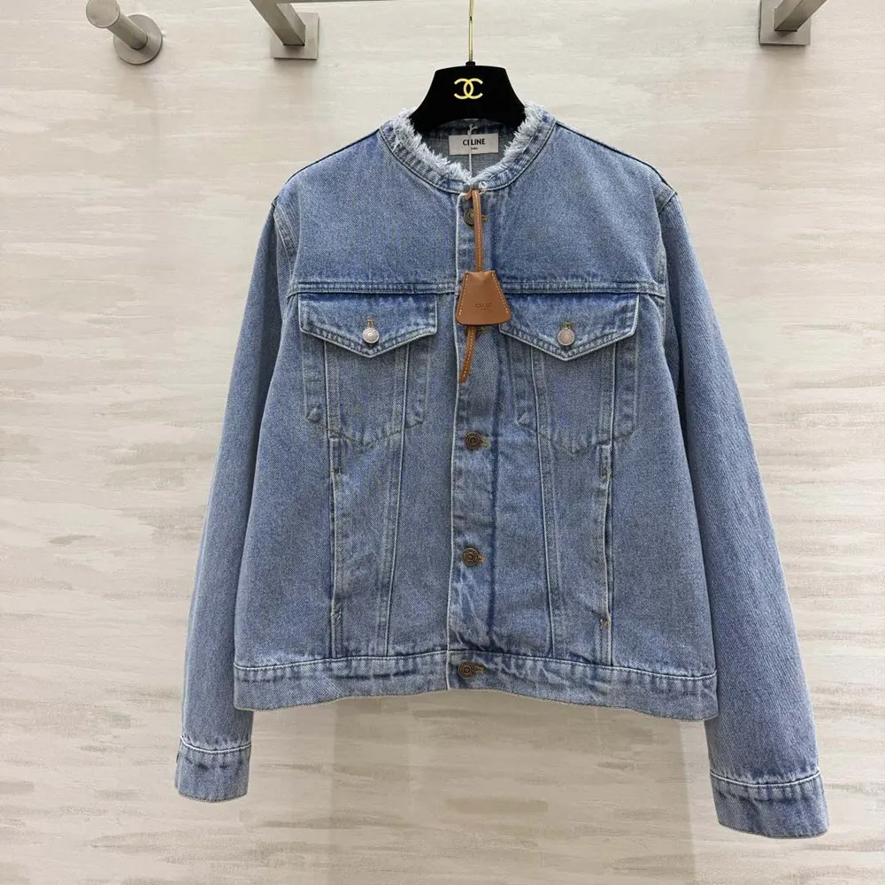 Celine Women Collarless Denim Jacket RV1T1930F 2 Celine Men Collarless Denim Jacket RV1T1930F