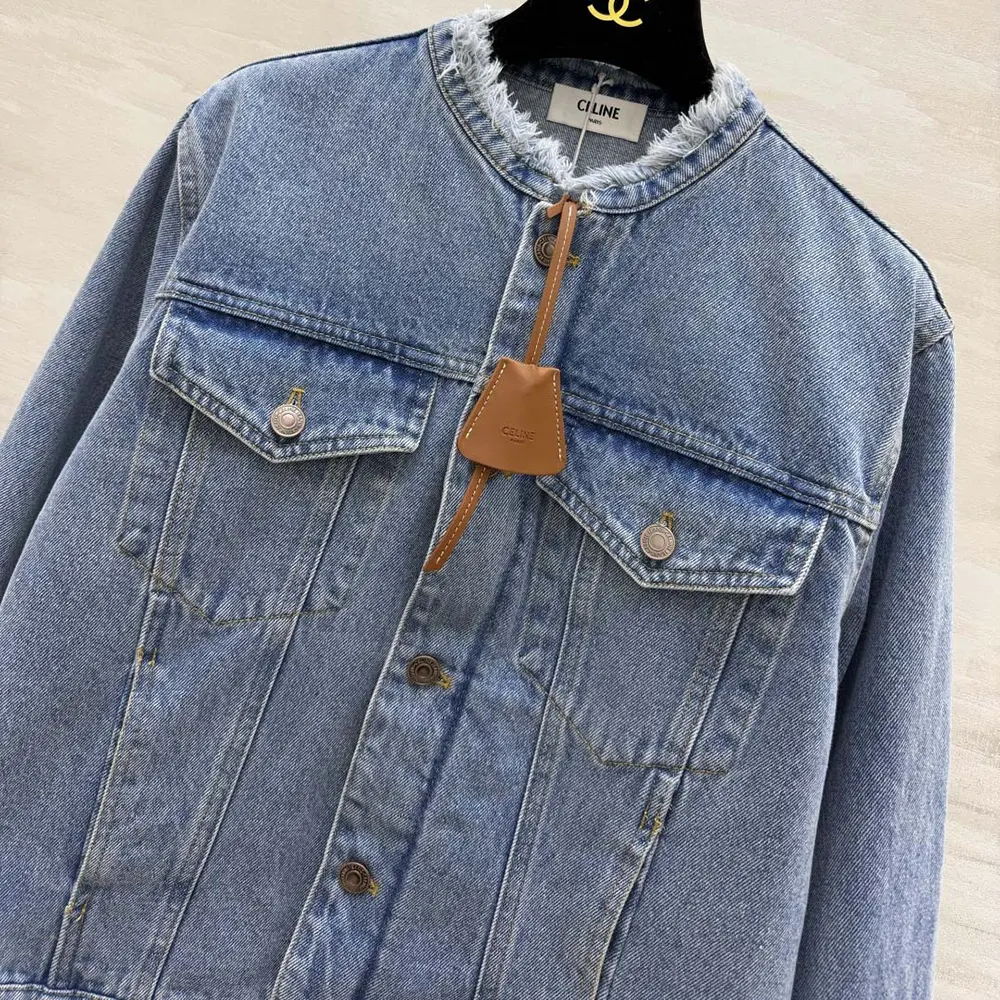 Celine Women Collarless Denim Jacket RV1T1930F 4 Celine Men Collarless Denim Jacket RV1T1930F