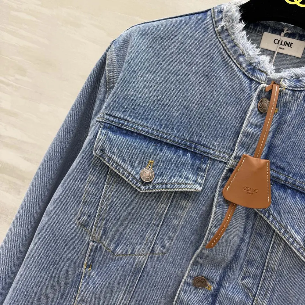 Celine Women Collarless Denim Jacket RV1T1930F 6 Celine Men Collarless Denim Jacket RV1T1930F