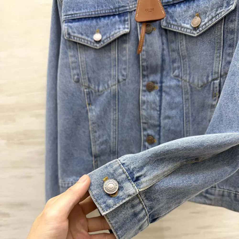Celine Women Collarless Denim Jacket RV1T1930F 9 Celine Men Collarless Denim Jacket RV1T1930F