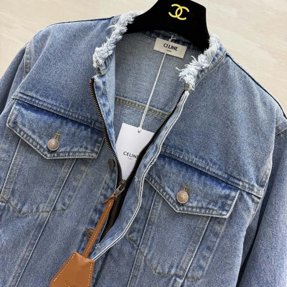 Celine Women Collarless Denim Jacket RV1T1930F 7 Celine Men Collarless Denim Jacket RV1T1930F