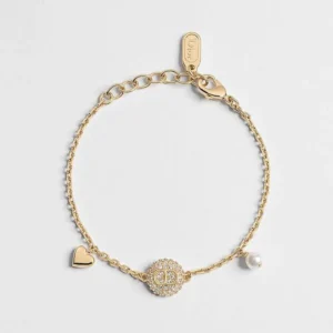 Dior Women CD Disco Bracelet Gold-Finish Metal White Resin Pearl and Crystals