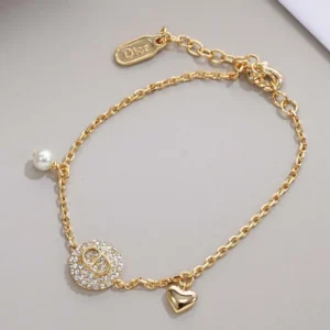 Dior Women CD Disco Bracelet Gold-Finish Metal White Resin Pearl and Crystal