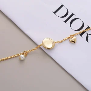 Dior Women CD Disco Bracelet Gold-Finish Metal White Resin Pearl and Crystal