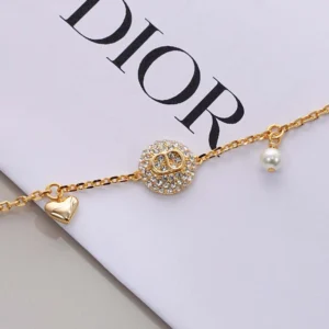 Dior Women CD Disco Bracelet Gold-Finish Metal White Resin Pearl and Crystal