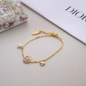 Dior Women CD Disco Bracelet Gold-Finish Metal White Resin Pearl and Crystal