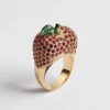 Dior Women Dioriviera Dior Sparkling Fruit Ring Gold-Finish Metal Red Crystals and Green Lacquer