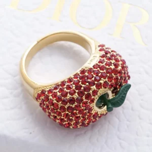 Dior Women Dioriviera Dior Sparkling Fruit Ring Gold-Finish Metal Red Crystals and Green Lacquer