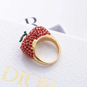 Dior Women Dioriviera Dior Sparkling Fruit Ring Gold-Finish Metal Red Crystals and Green Lacquer