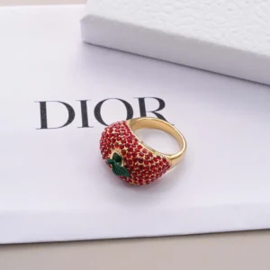 Dior Women Dioriviera Dior Sparkling Fruit Ring Gold-Finish Metal Red Crystals and Green Lacquer