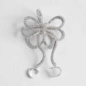 Dior Women Infinity Bow Brooch Silver-Finish Metal and Crystals