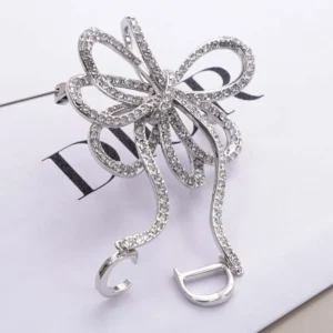 Dior Women Infinity Bow Brooch Silver-Finish Metal and Crystals