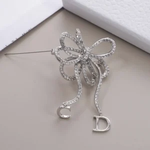 Dior Women Infinity Bow Brooch Silver-Finish Metal and Crystals