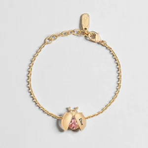 Dior Women Lady Spark Bracelet Gold-Finish Metal Crystals and Pink Crystal