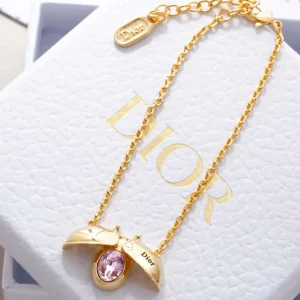 Dior Women Lady Spark Bracelet Gold-Finish Metal Crystals and Pink Crystal